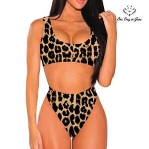 Pink Queen Crop Top High Waist Bikini Swimsuit Size S